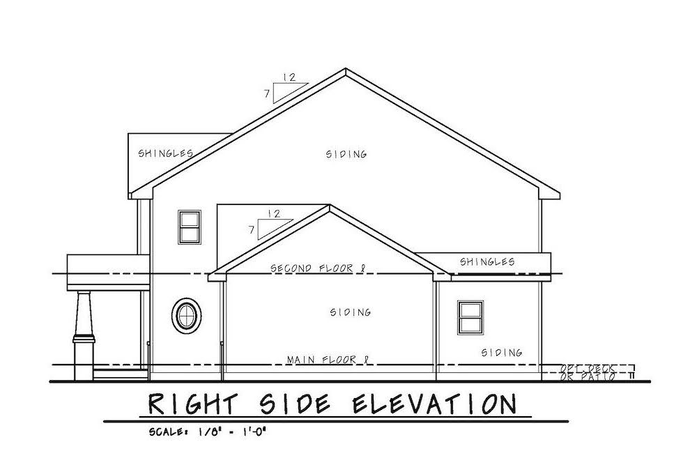 Home Plan Right Elevation of this 3-Bedroom,1743 Sq Ft Plan -120-2582