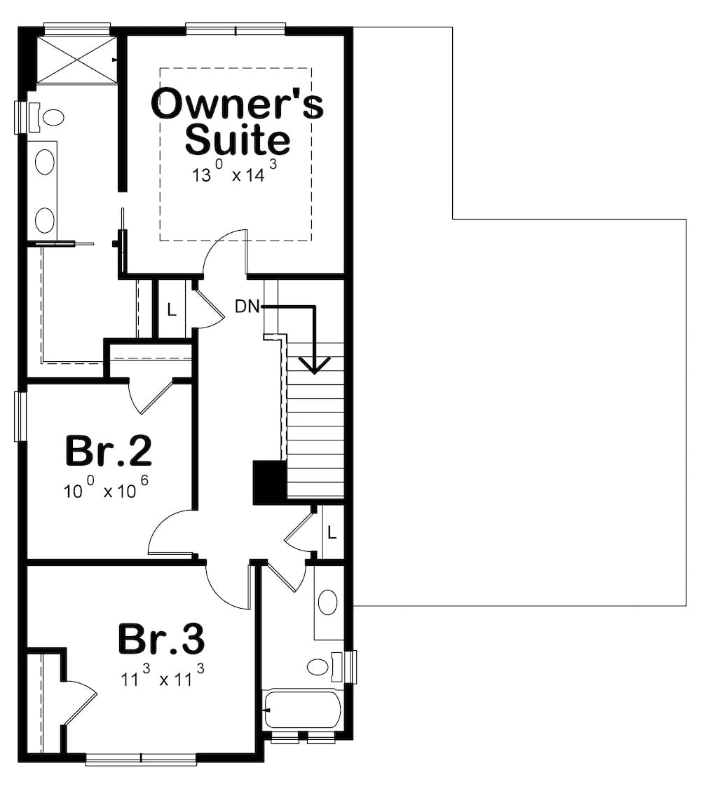 Floor Plan Upper Level of Craftsman Plan #120-2582