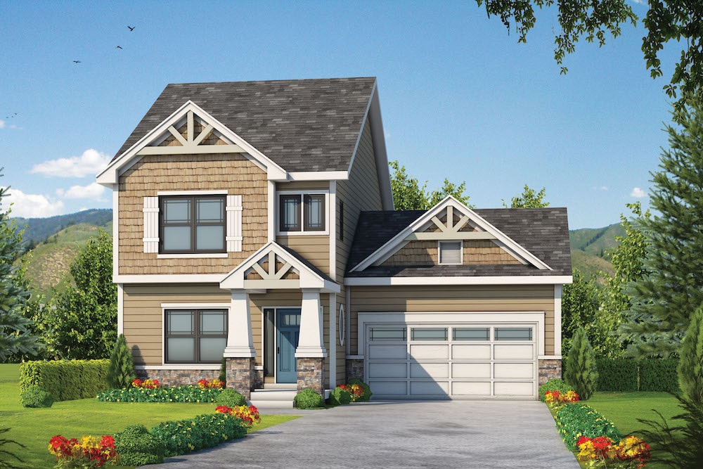 Front elevation of Craftsman home (ThePlanCollection: House Plan #120-2582)