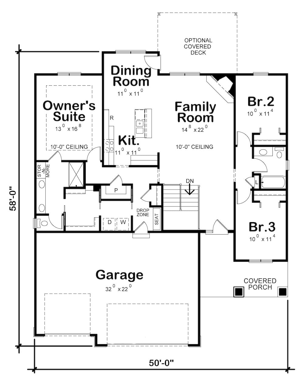 Floor Plan Main Level of Ranch Plan #120-2589
