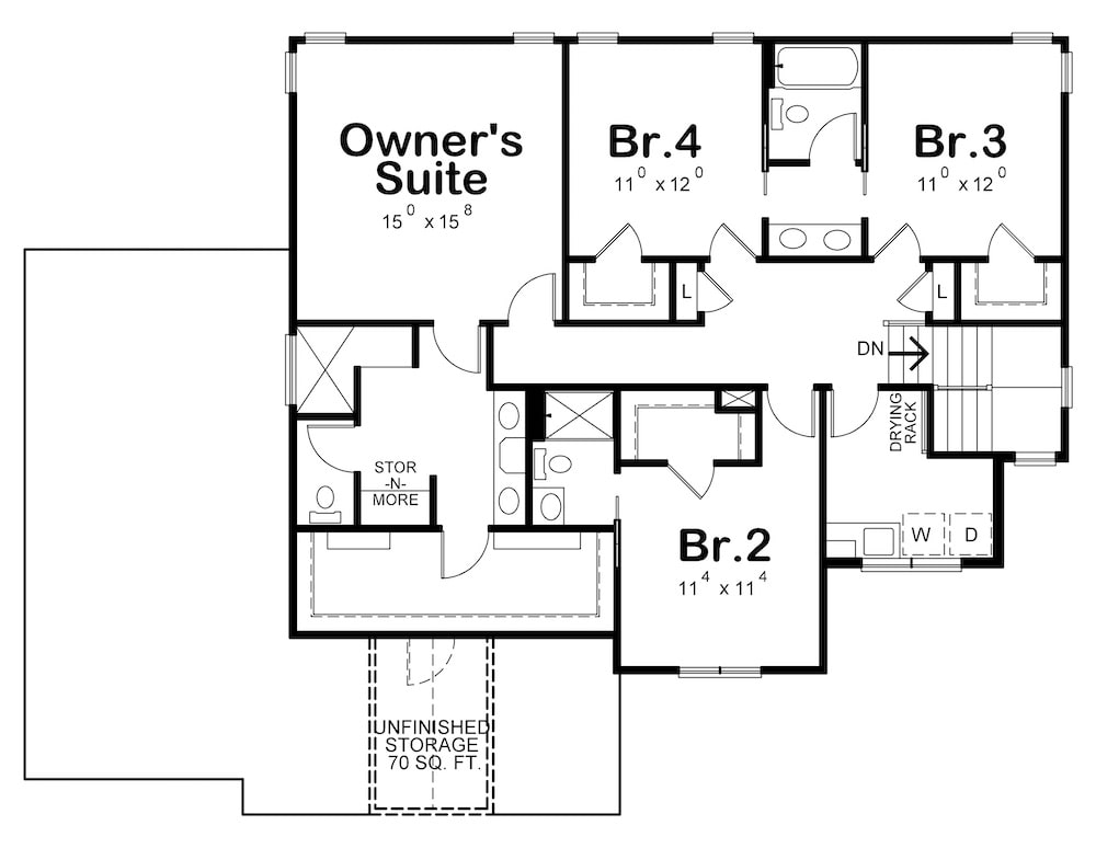 Floor Plan Upper Level of Traditional Plan #120-2590
