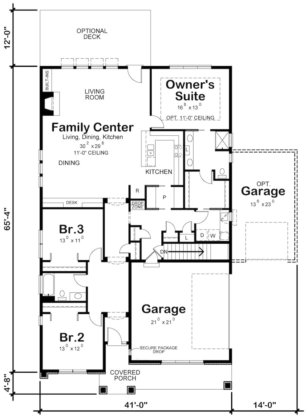 Floor Plan Main Level of Ranch Plan #120-2591