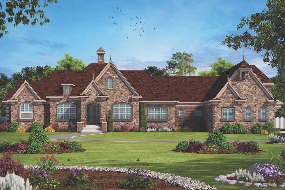 Front elevation of French home (ThePlanCollection: House Plan #120-2593)
