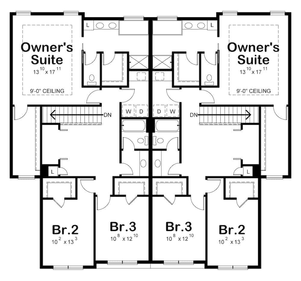 Floor Plan Upper Level of Traditional Plan #120-2594