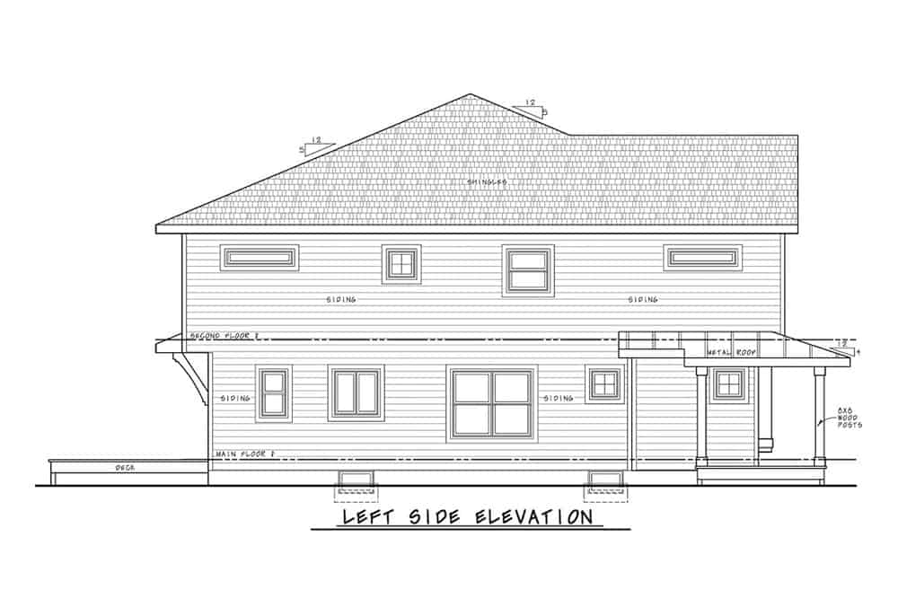 Home Plan Left Elevation of this 2-Bedroom,1291 Sq Ft Plan -120-2596