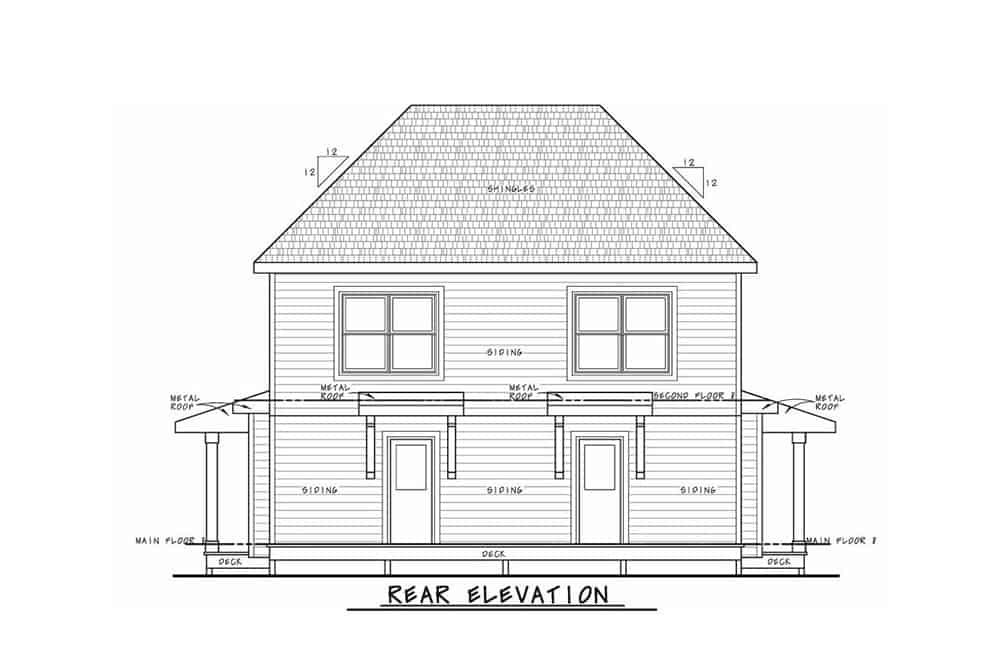 Home Plan Rear Elevation of this 2-Bedroom,1291 Sq Ft Plan -120-2596