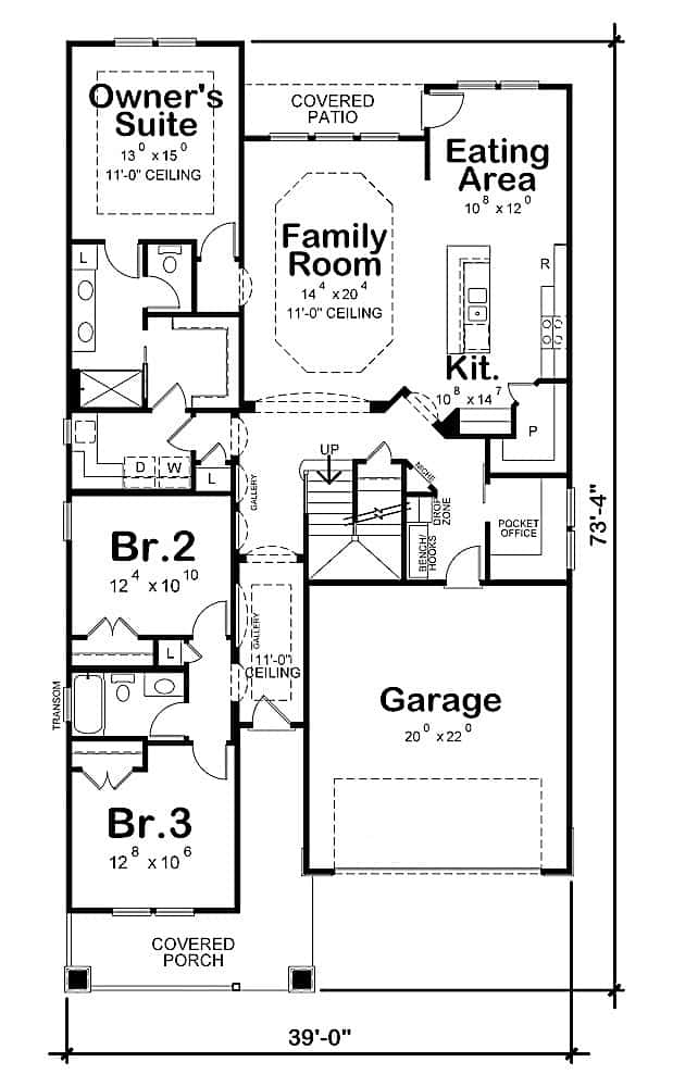 Floor Plan Main Level of Ranch Plan #120-2597