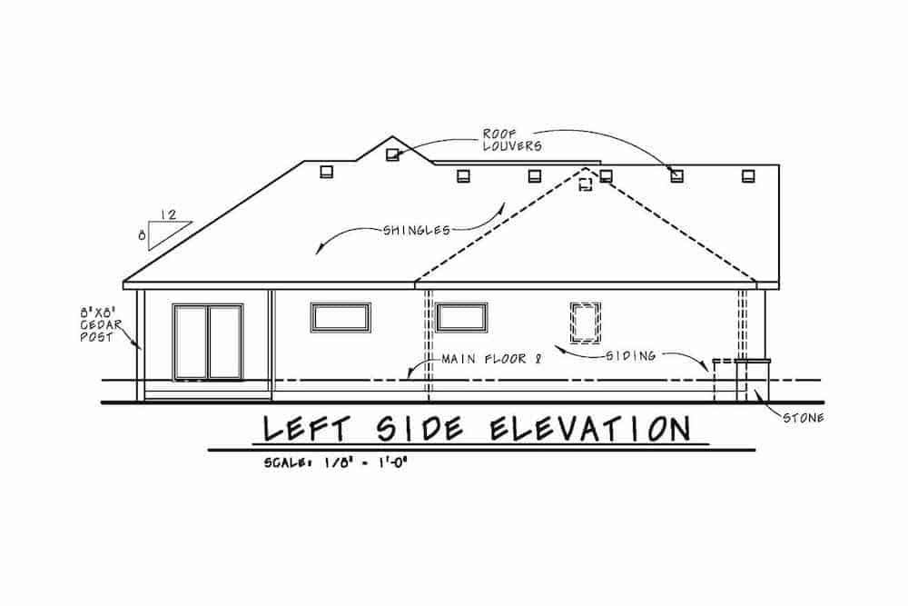Home Plan Left Elevation of this 2-Bedroom,1595 Sq Ft Plan -120-2598