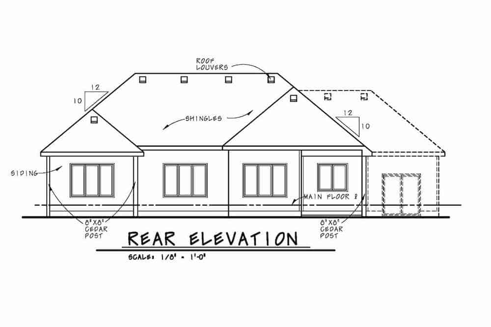 Home Plan Rear Elevation of this 2-Bedroom,1595 Sq Ft Plan -120-2598