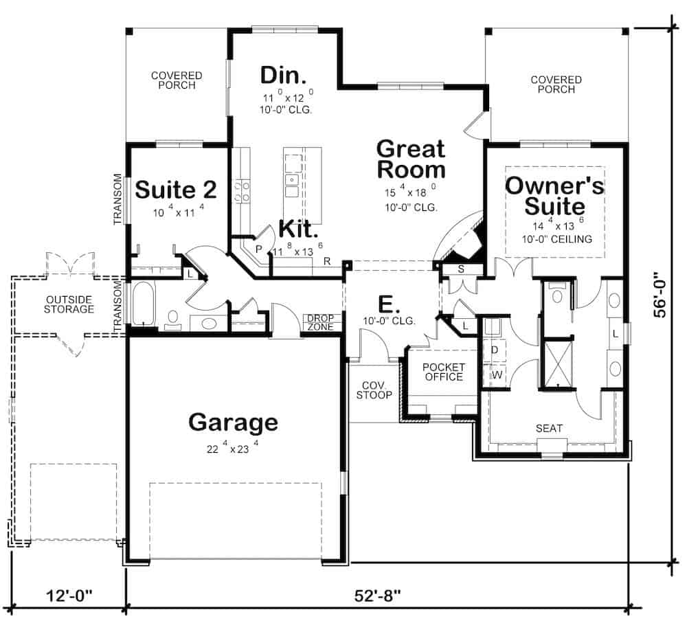 Floor Plan Main Level of Ranch Plan #120-2598