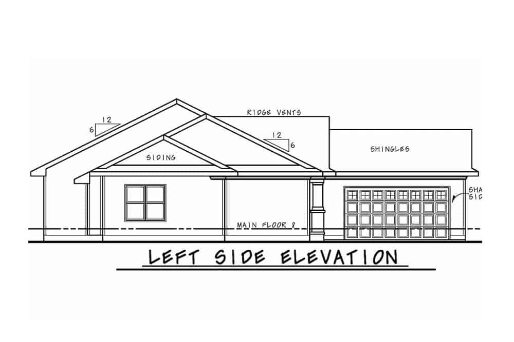Home Plan Left Elevation of this 3-Bedroom,1747 Sq Ft Plan -120-2599