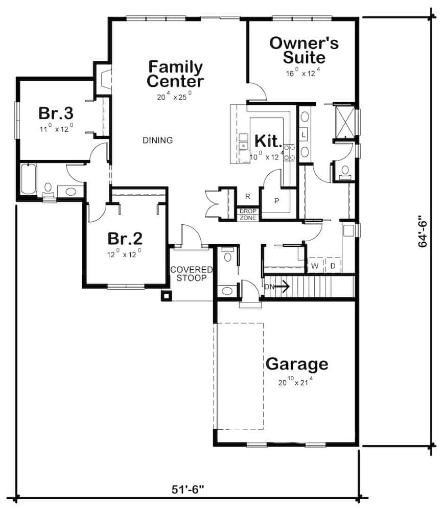 Floor Plan Main Level of Cottage Plan #120-2599