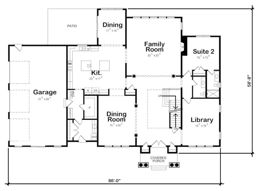 Floor Plan Main Level of European Plan #120-2600