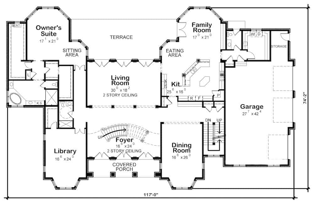 Floor Plan Main Level of European Plan #120-2601