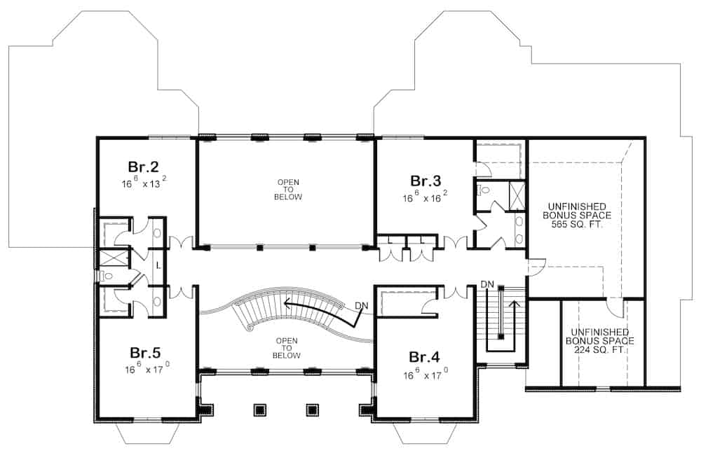 Floor Plan Upper Level of European Plan #120-2601
