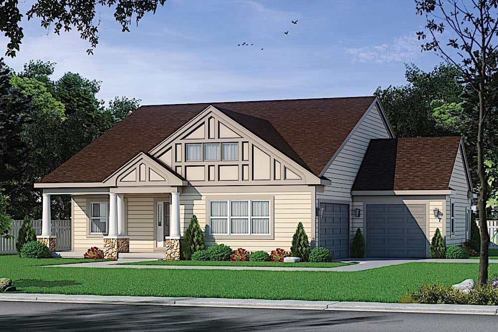 Front elevation of Ranch home (ThePlanCollection: House Plan #120-2602)