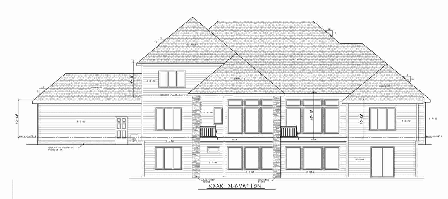 Home Plan Rear Elevation of this 5-Bedroom,6524 Sq Ft Plan -120-2605