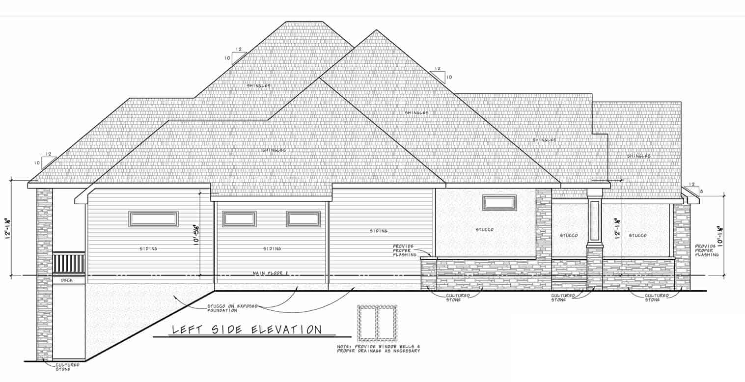 Home Plan Left Elevation of this 5-Bedroom,6524 Sq Ft Plan -120-2605