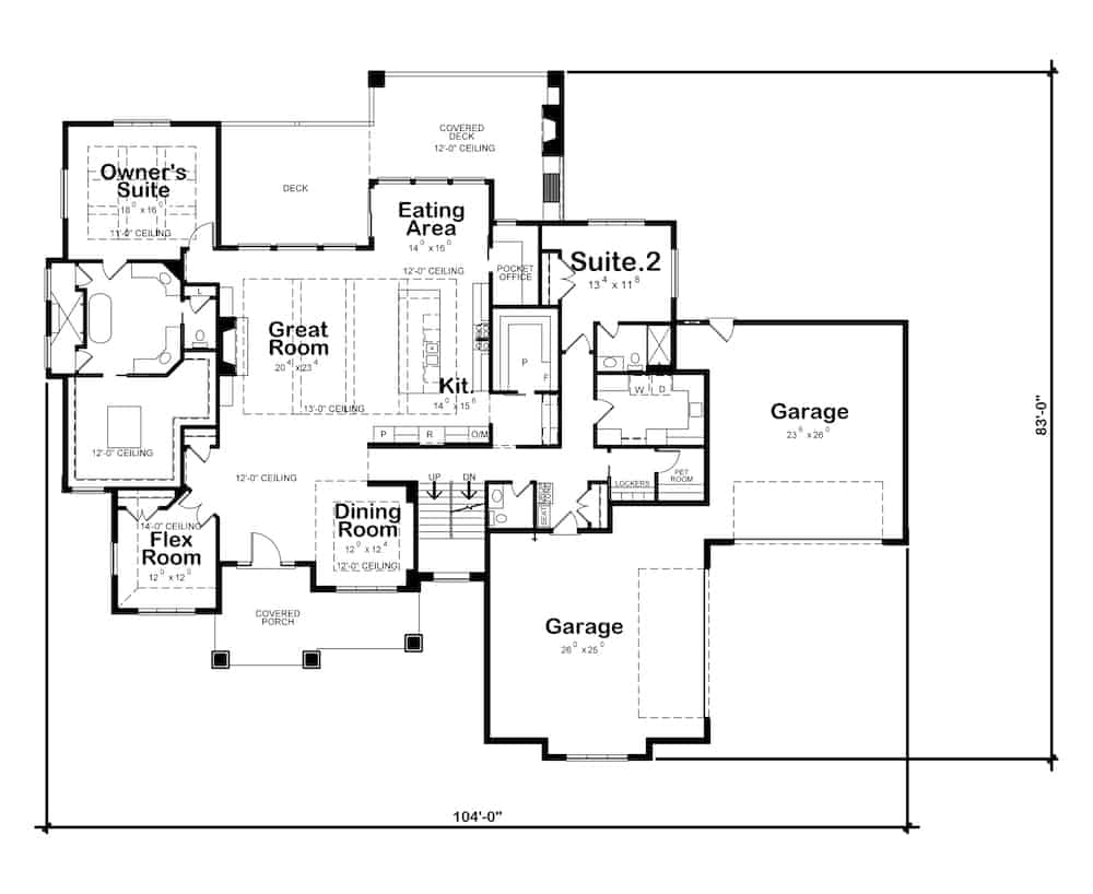 Floor Plan Main Level of Farmhouse Plan #120-2605