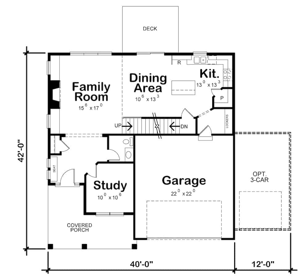 Floor Plan Main Level of Farmhouse Plan #120-2607