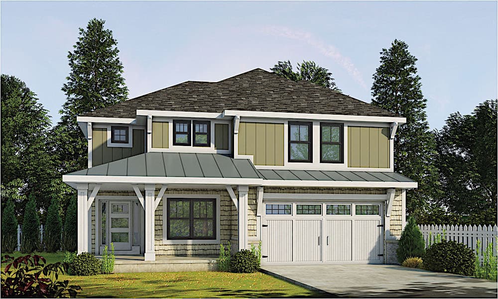Front elevation of Farmhouse home (ThePlanCollection: House Plan #120-2607)
