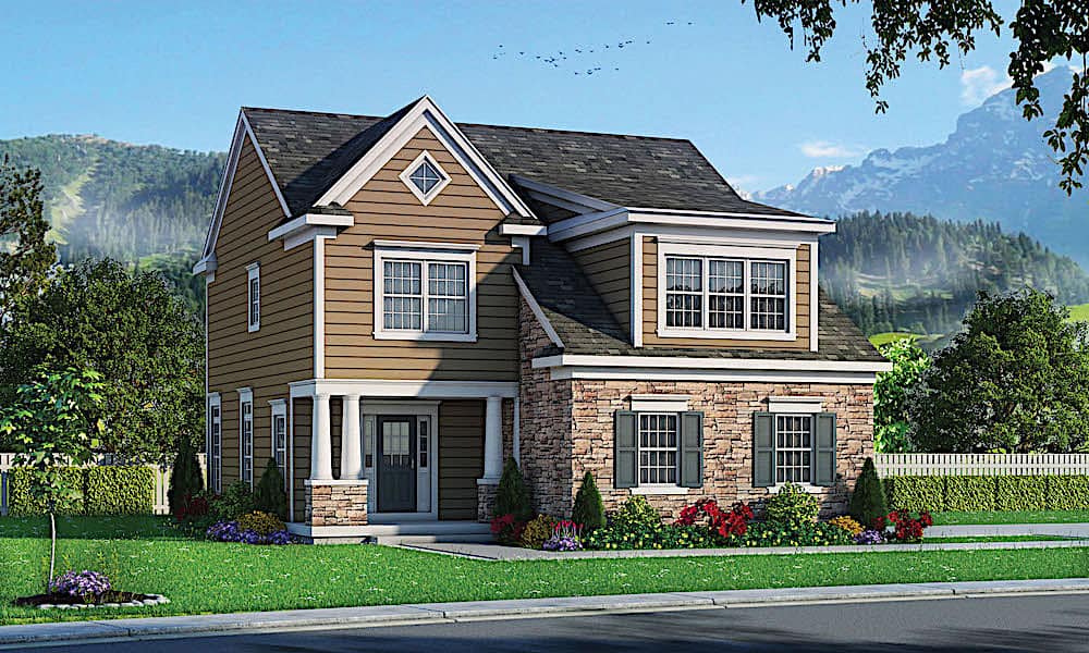 Front elevation of Farmhouse home (ThePlanCollection: House Plan #120-2608)