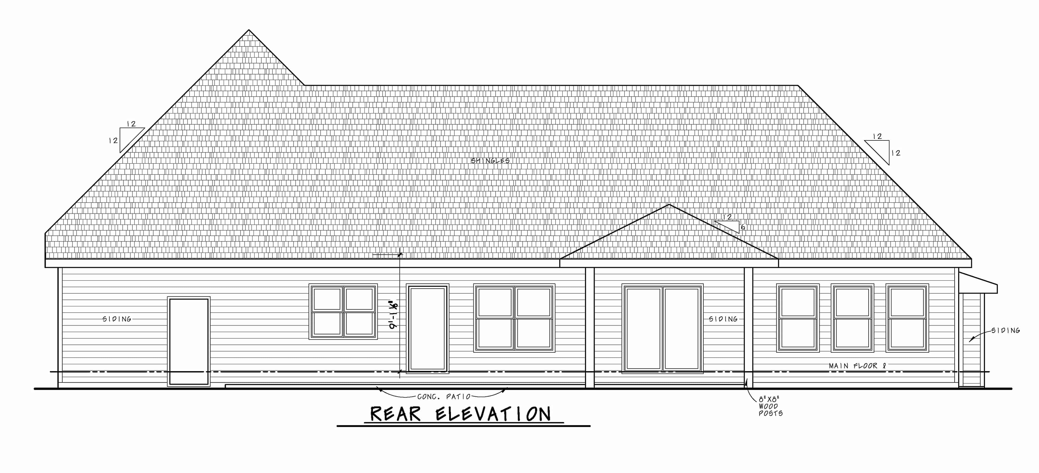 Home Plan Rear Elevation of this 4-Bedroom,3704 Sq Ft Plan -120-2610