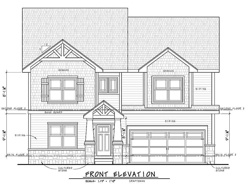 Home Plan Front Elevation of this 4-Bedroom,2591 Sq Ft Plan -120-2612