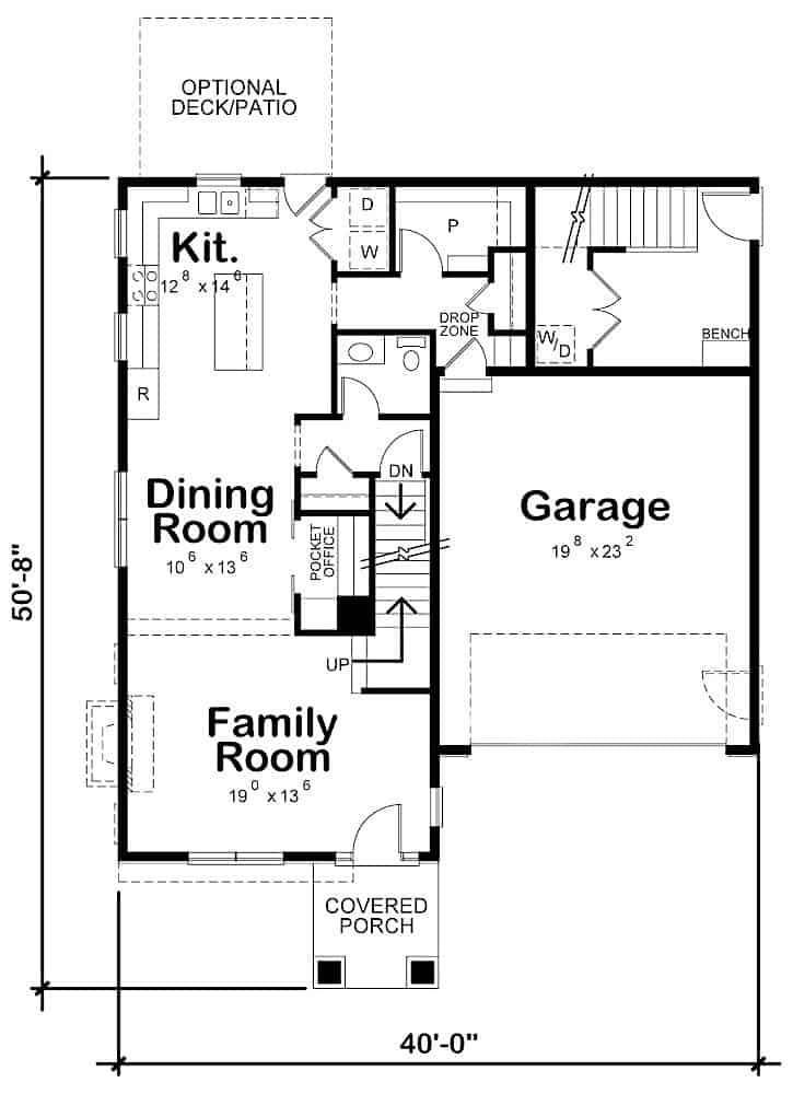 Floor Plan Main Level of Farmhouse Plan #120-2612
