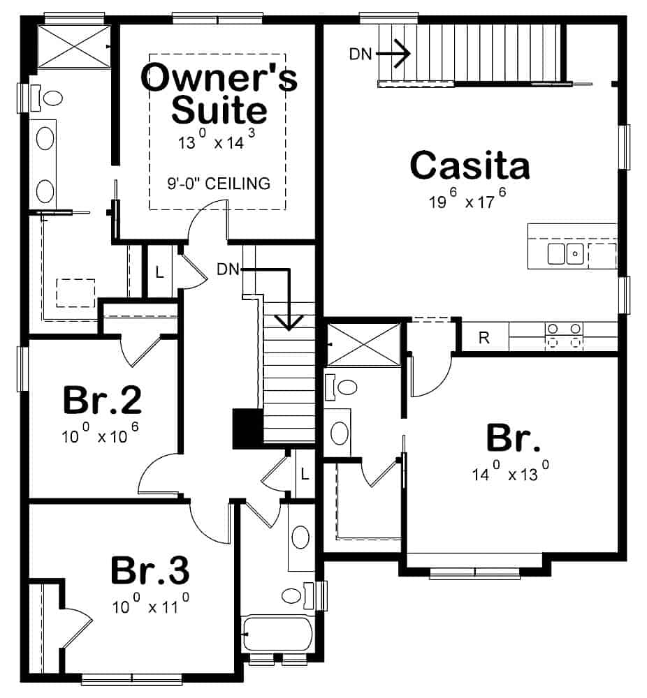 Floor Plan Upper Level of Farmhouse Plan #120-2612