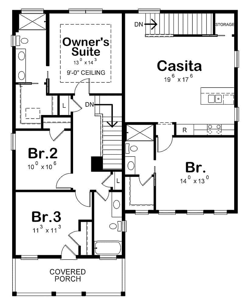 Floor Plan Upper Level of Farmhouse Plan #120-2613