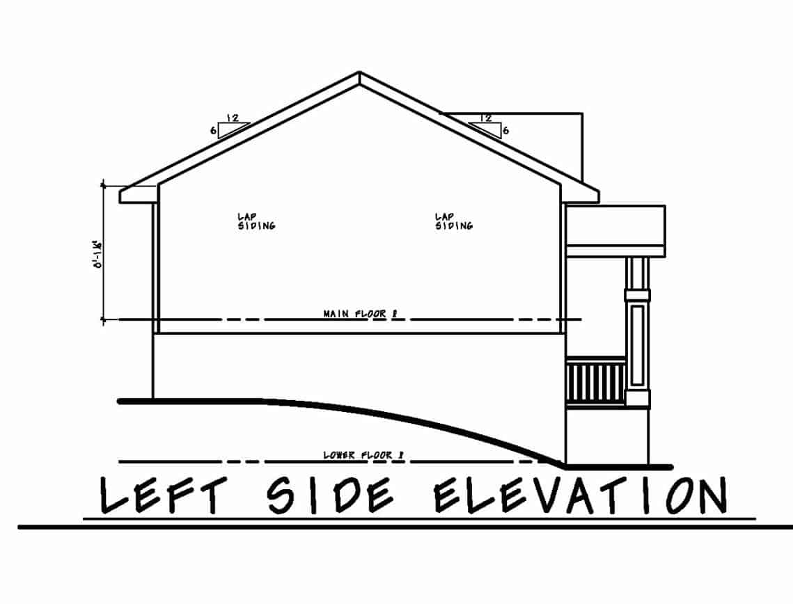 Home Plan Left Elevation of this 3-Bedroom,1150 Sq Ft Plan -120-2614