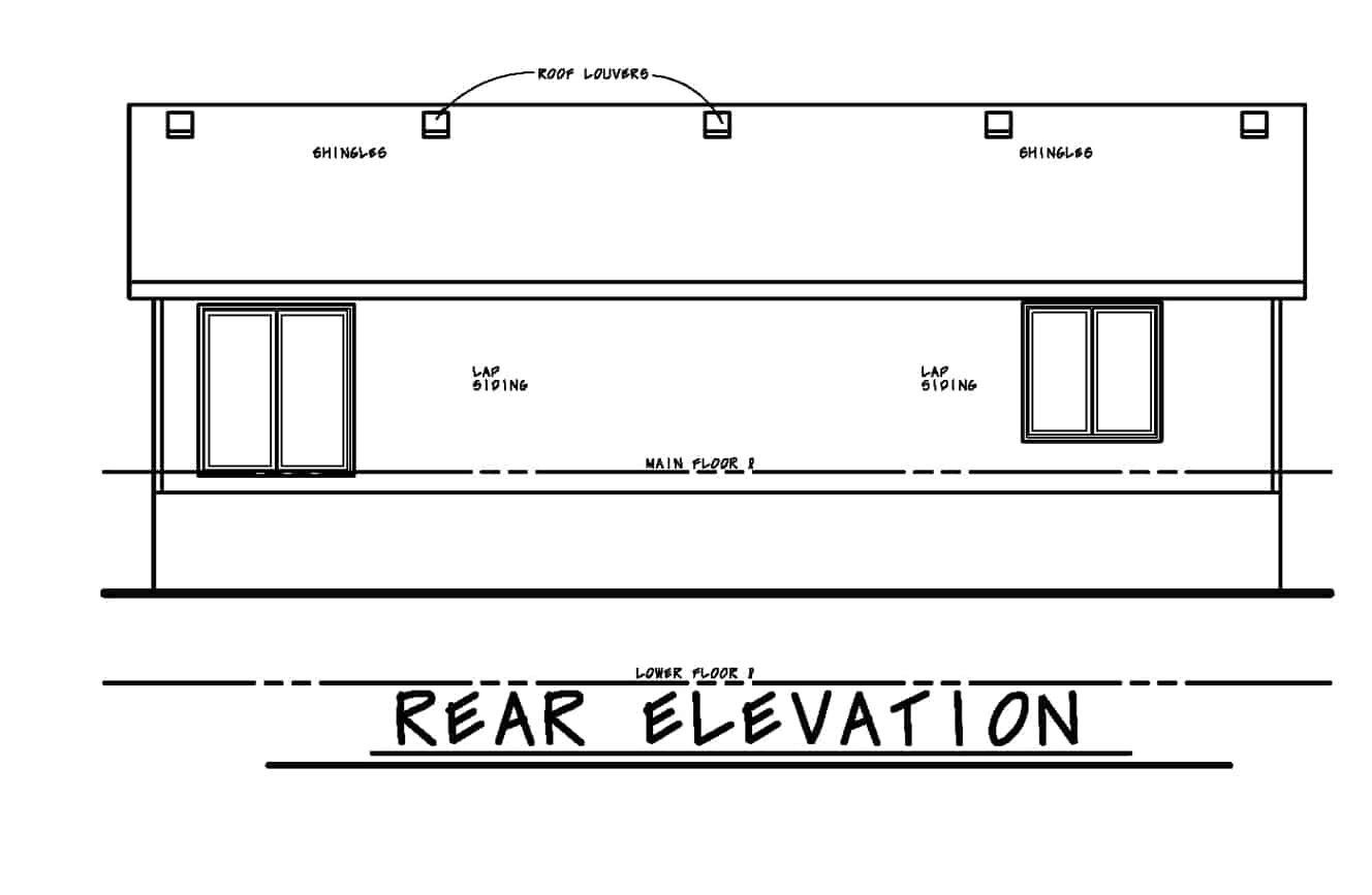 Home Plan Rear Elevation of this 3-Bedroom,1150 Sq Ft Plan -120-2614