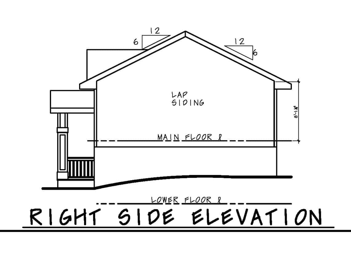 Home Plan Right Elevation of this 3-Bedroom,1150 Sq Ft Plan -120-2614