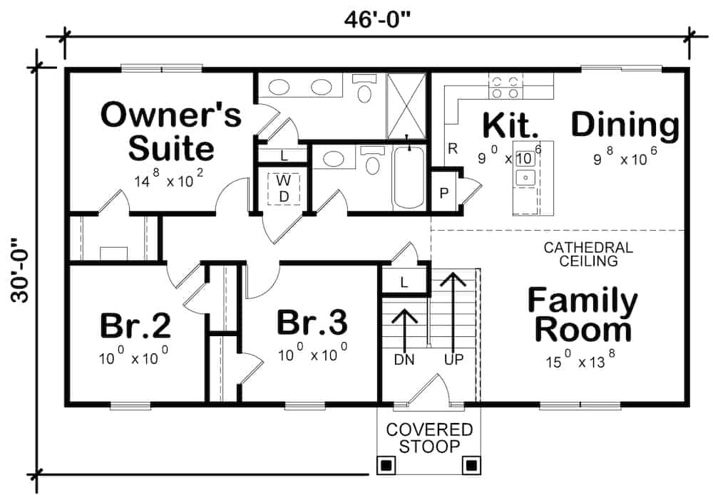 Floor Plan Main Level of Traditional Plan #120-2614