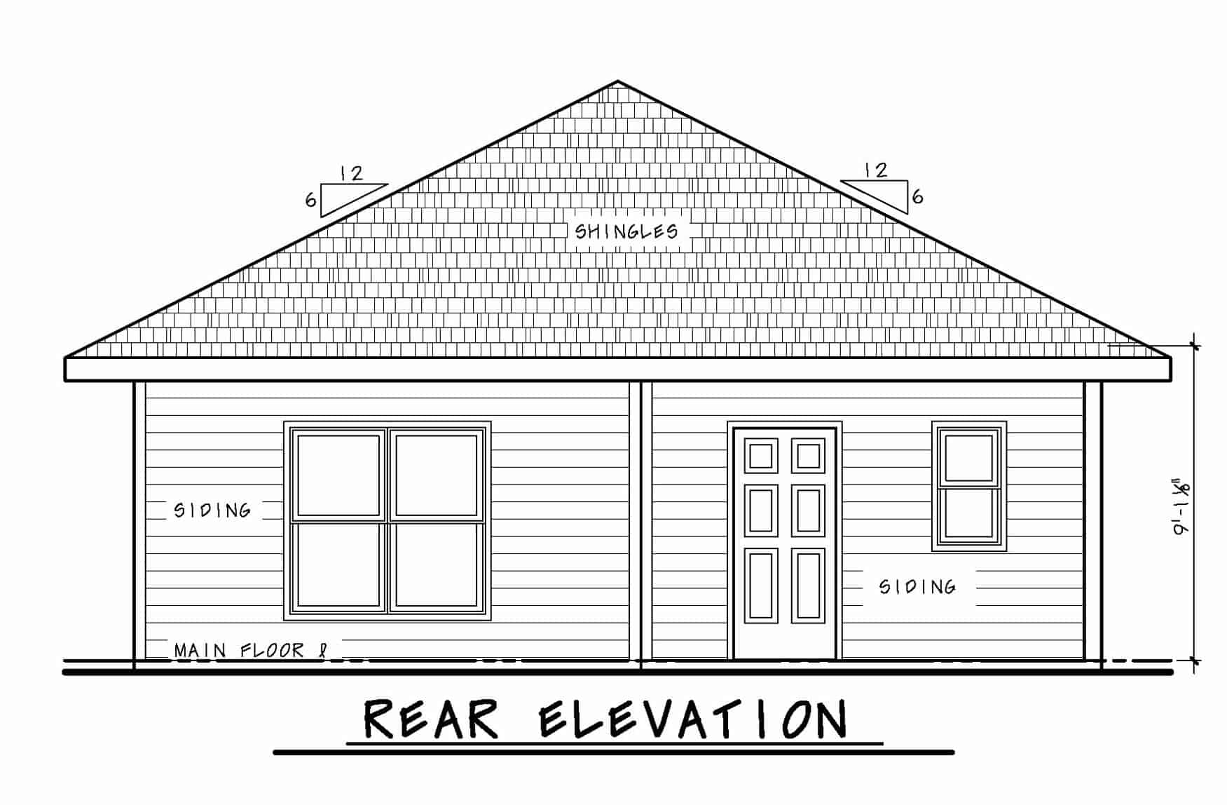 Home Plan Rear Elevation of this 2-Bedroom,1327 Sq Ft Plan -120-2615