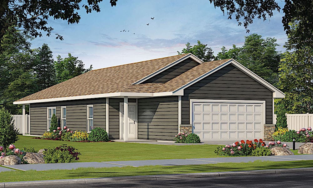 Front elevation of Ranch home (ThePlanCollection: House Plan #120-2615)