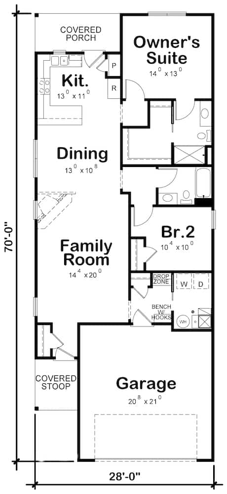 Floor Plan Main Level of Ranch Plan #120-2616