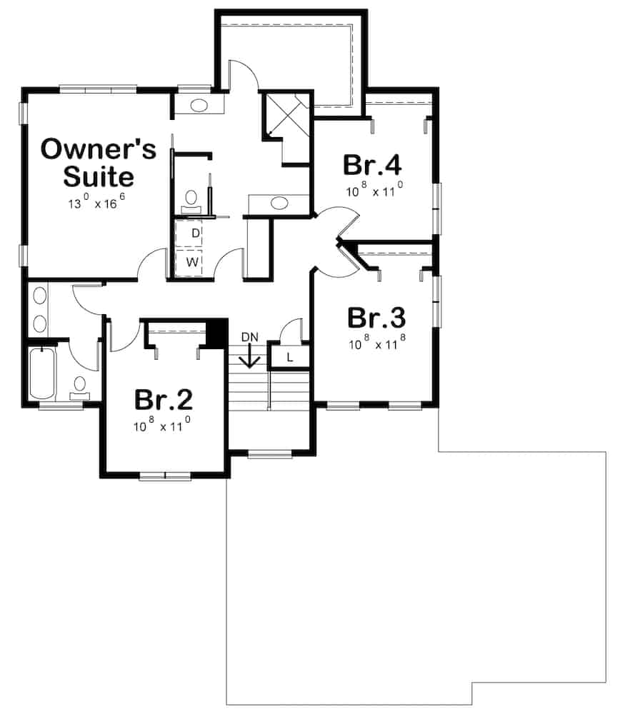 Floor Plan Upper Level of Farmhouse Plan #120-2617