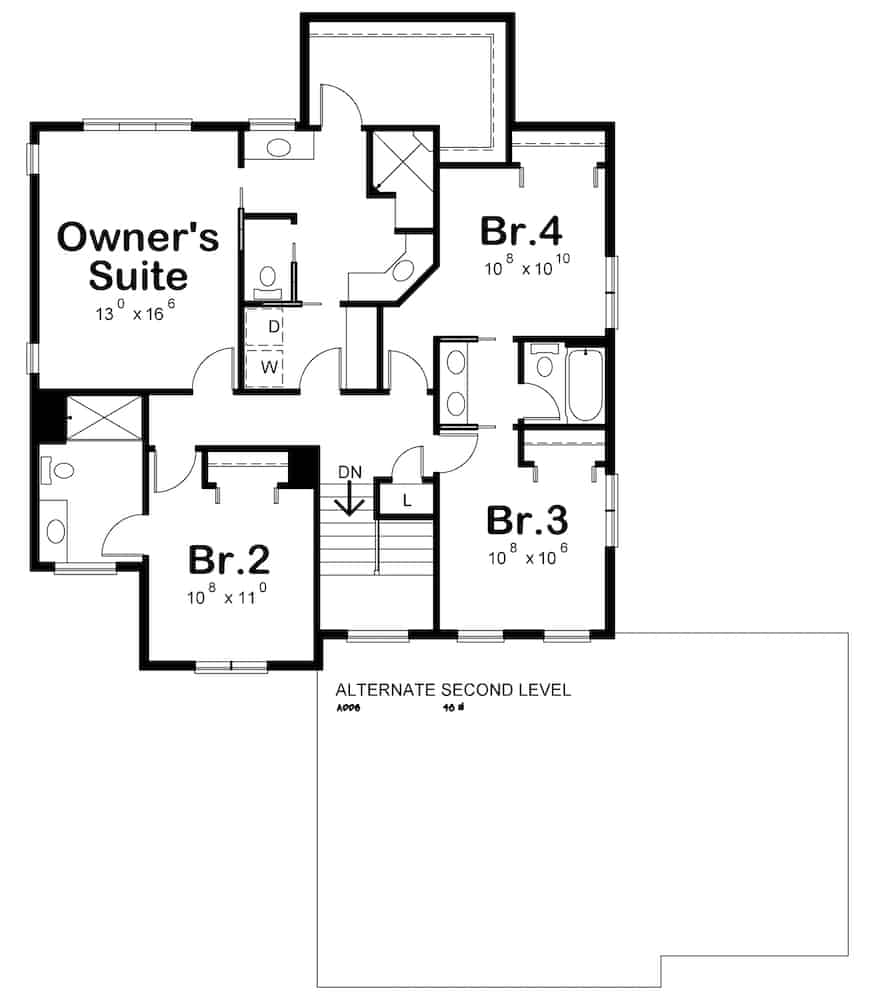 Floor Plan Upper Level of Farmhouse Plan #120-2617