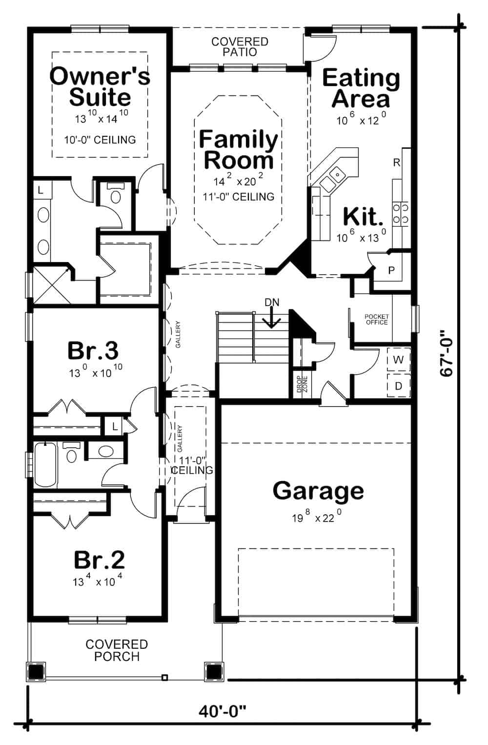 Floor Plan Main Level of Ranch Plan #120-2618
