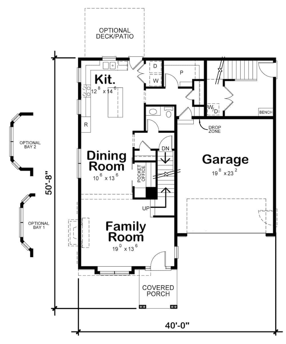 Floor Plan Main Level of Farmhouse Plan #120-2619