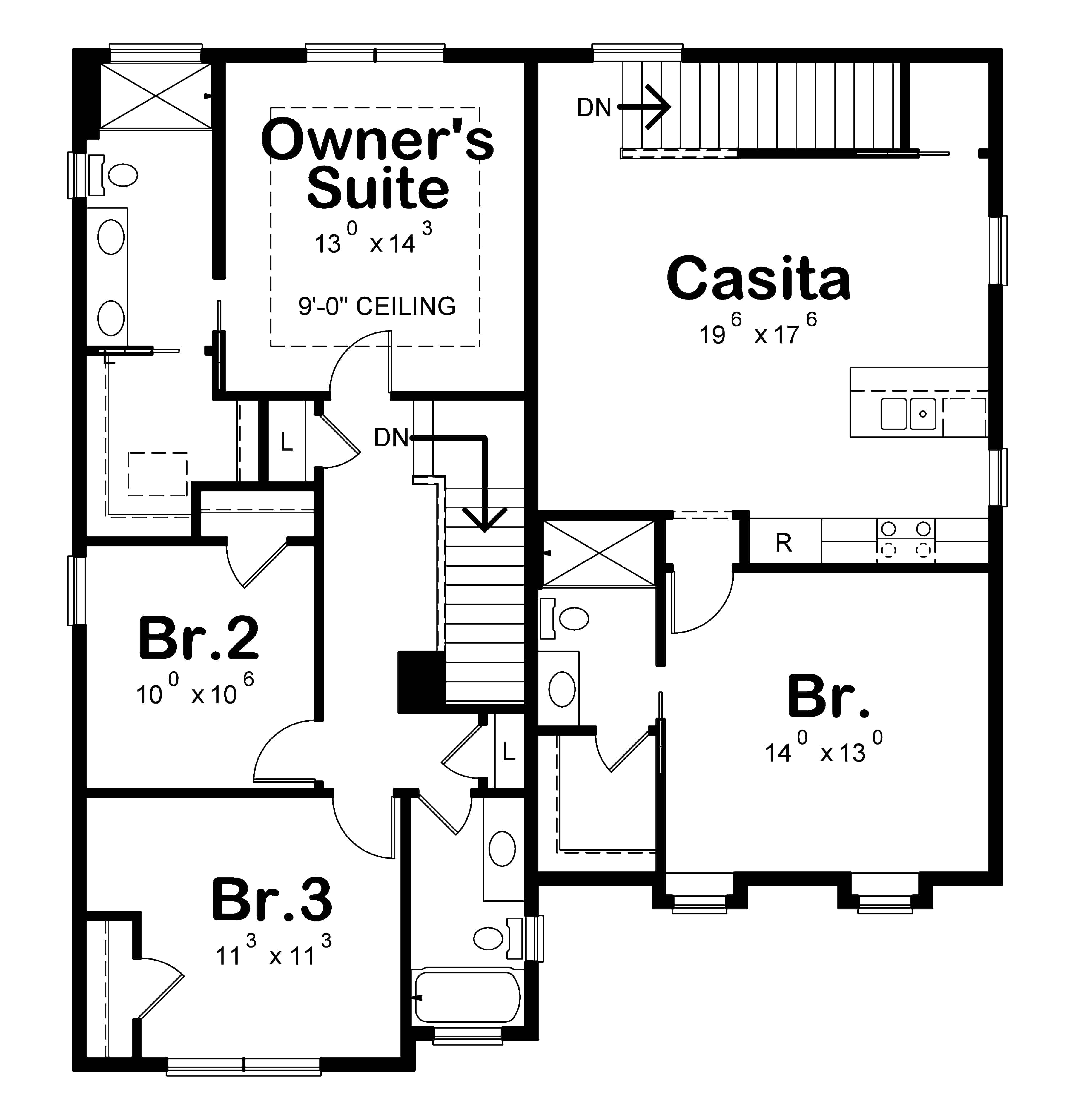 Floor Plan Upper Level of Farmhouse Plan #120-2619