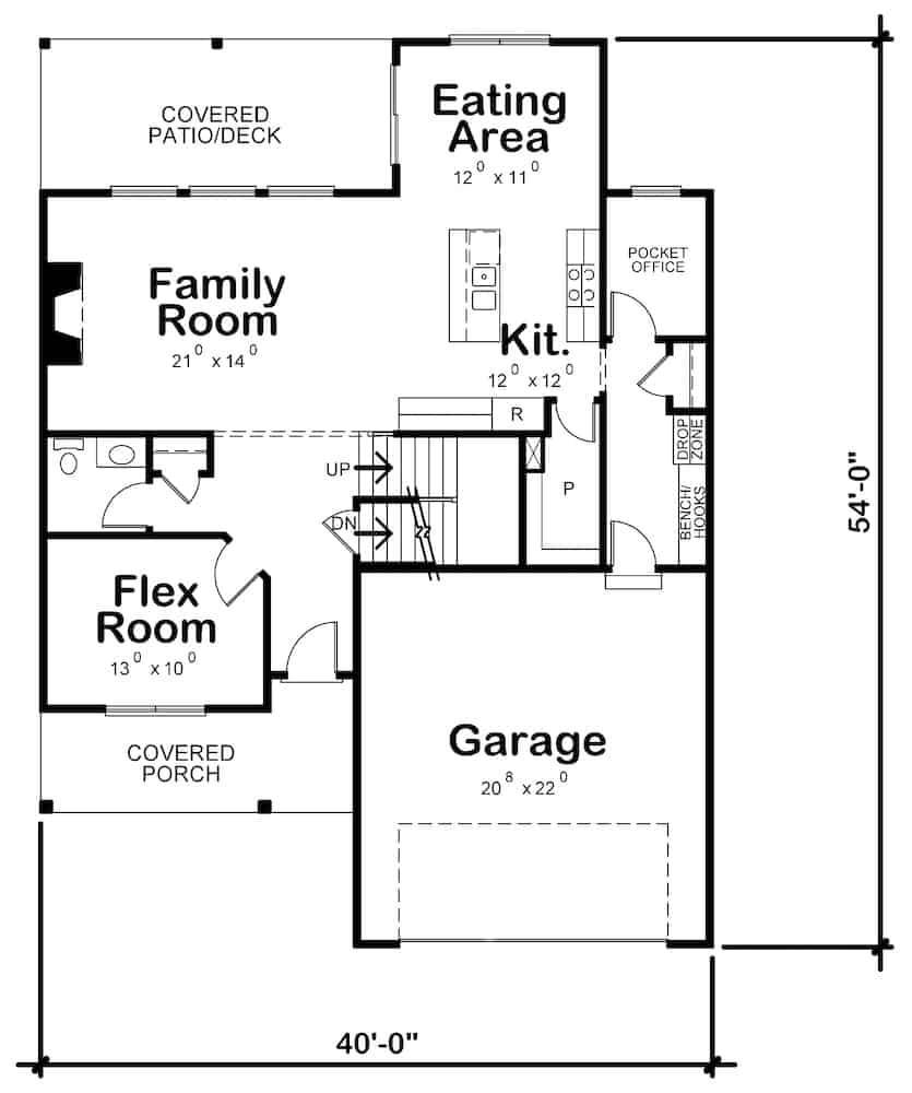 Floor Plan Main Level of Farmhouse Plan #120-2624