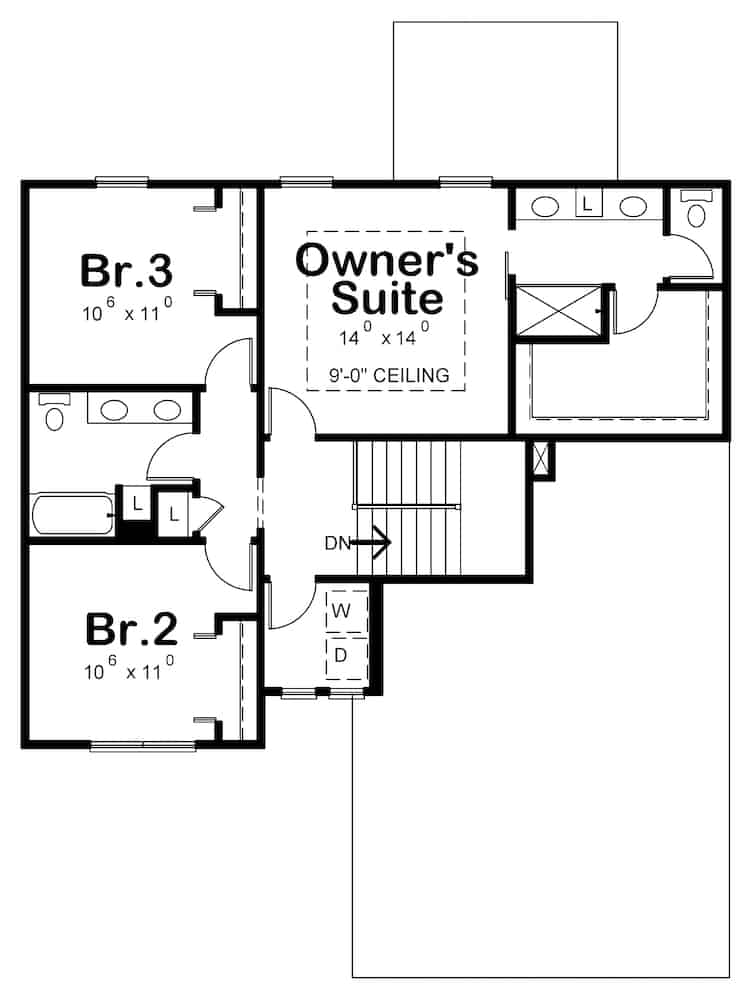 Floor Plan Upper Level of Farmhouse Plan #120-2624