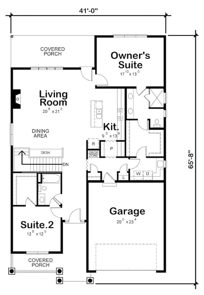 Floor Plan Main Level of Ranch Plan #120-2625