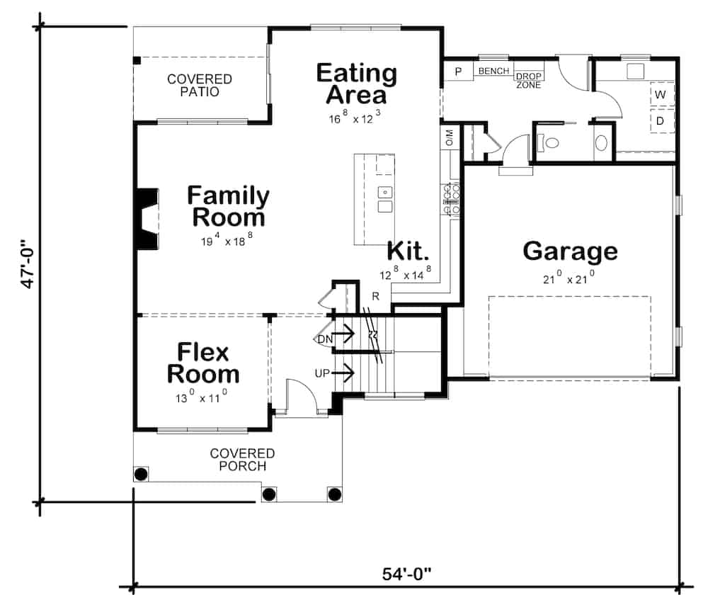 Floor Plan Main Level of Farmhouse Plan #120-2626
