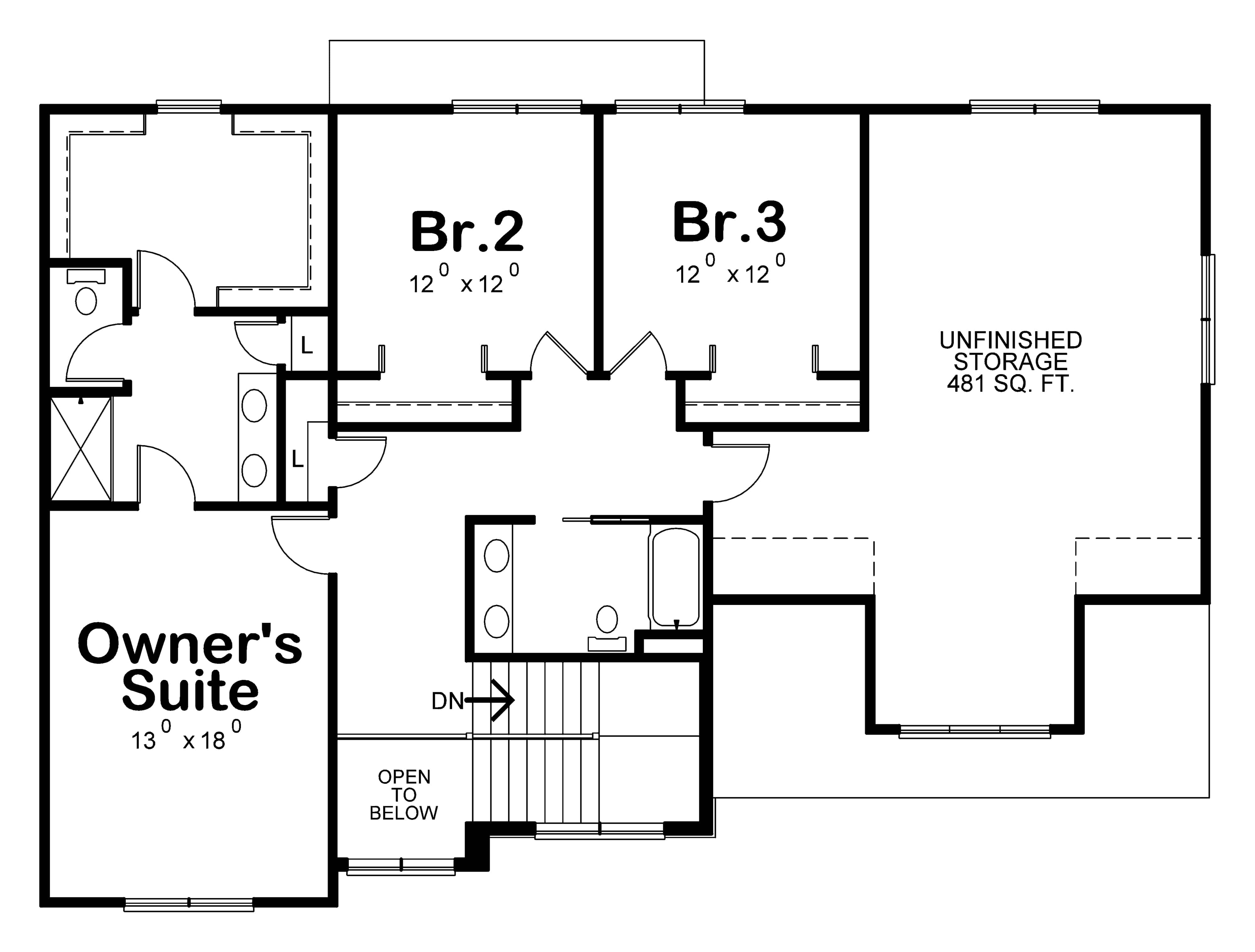 Floor Plan Upper Level of Farmhouse Plan #120-2626