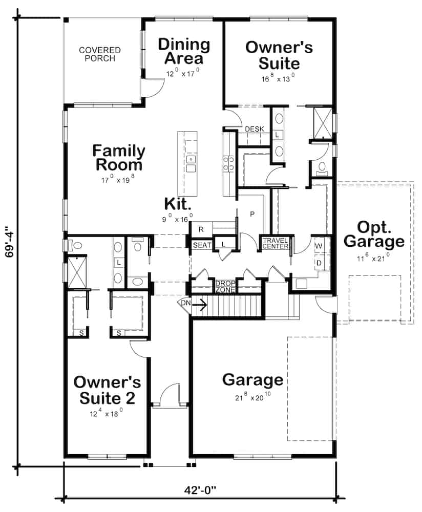 Floor Plan Main Level of Ranch Plan #120-2627