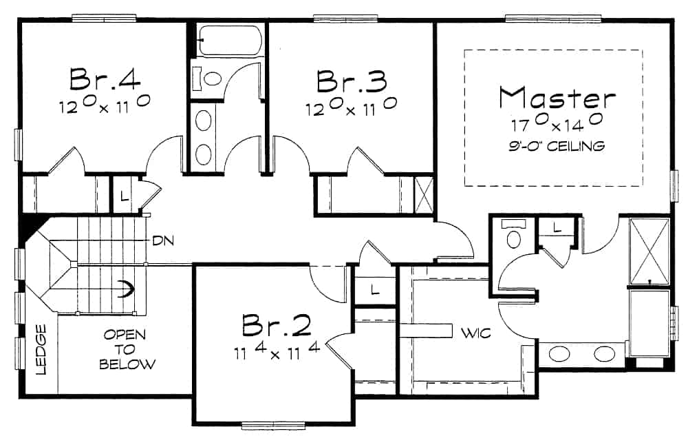 Floor Plan Upper Level of Traditional Plan #120-2629